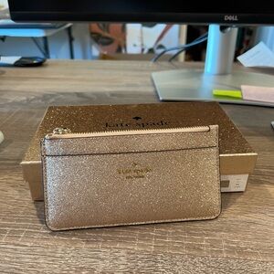 New Kate Spade boxed large gold glitter slim card holder